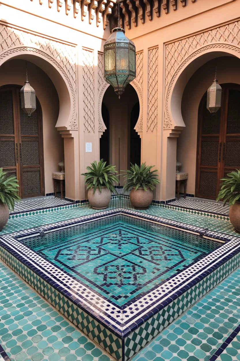 Mosaic Tile Pool with Moroccan Influence