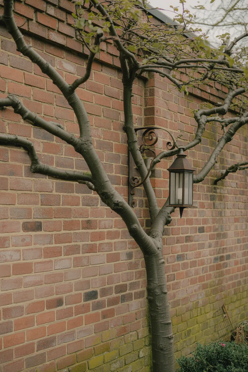 Reclaimed Brick Garden Wall with Espaliered Tree