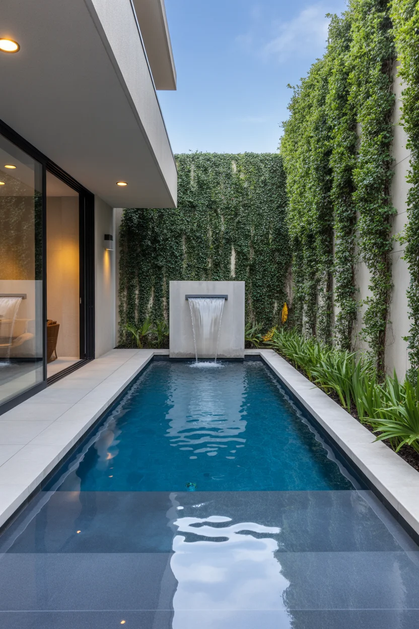 Narrow Side Yard Pool with Water Feature