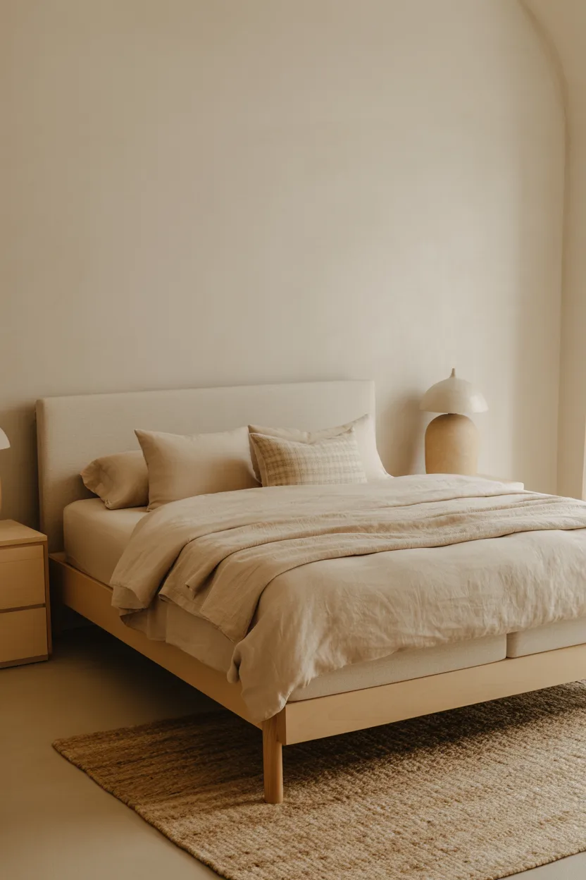  Neutral Japandi Bedroom in Cream, Oatmeal, and Pale Oak