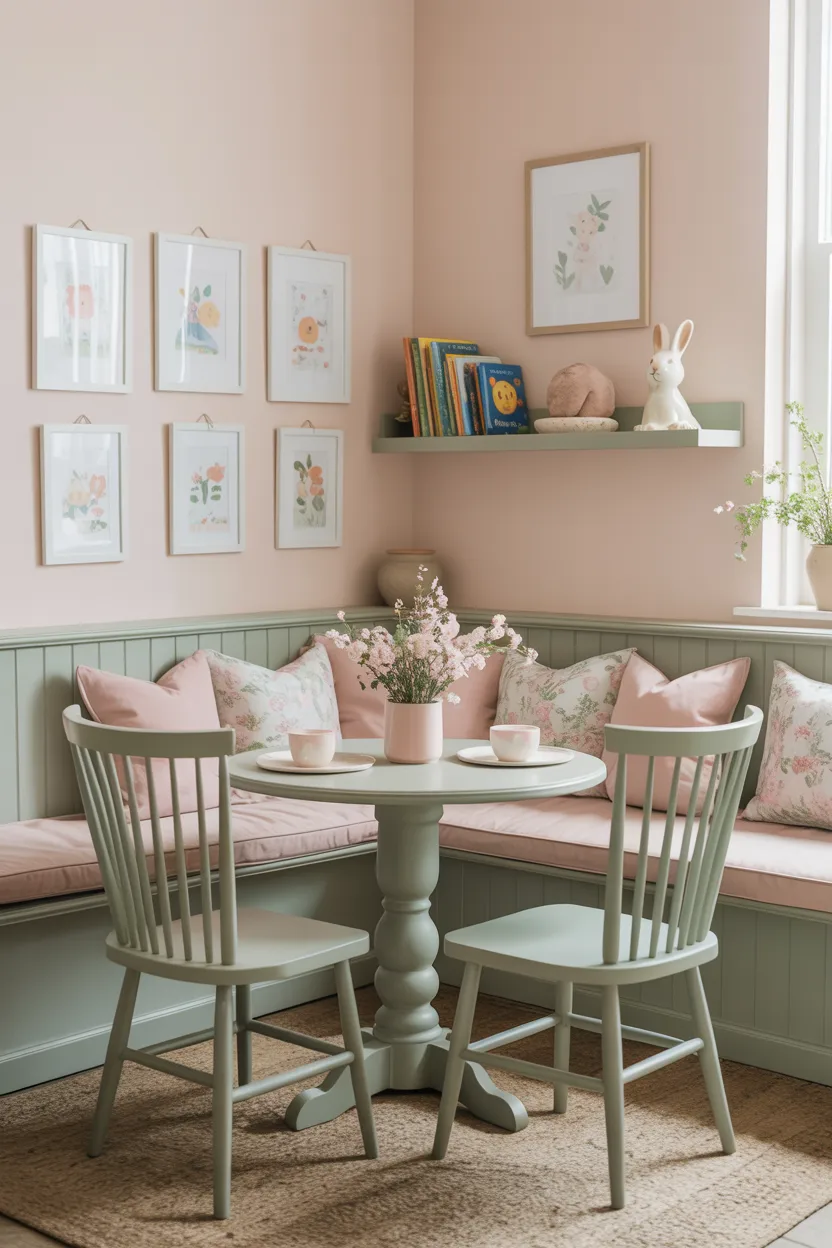Nursery-Adjacent Breakfast Nook in Soft Pastels