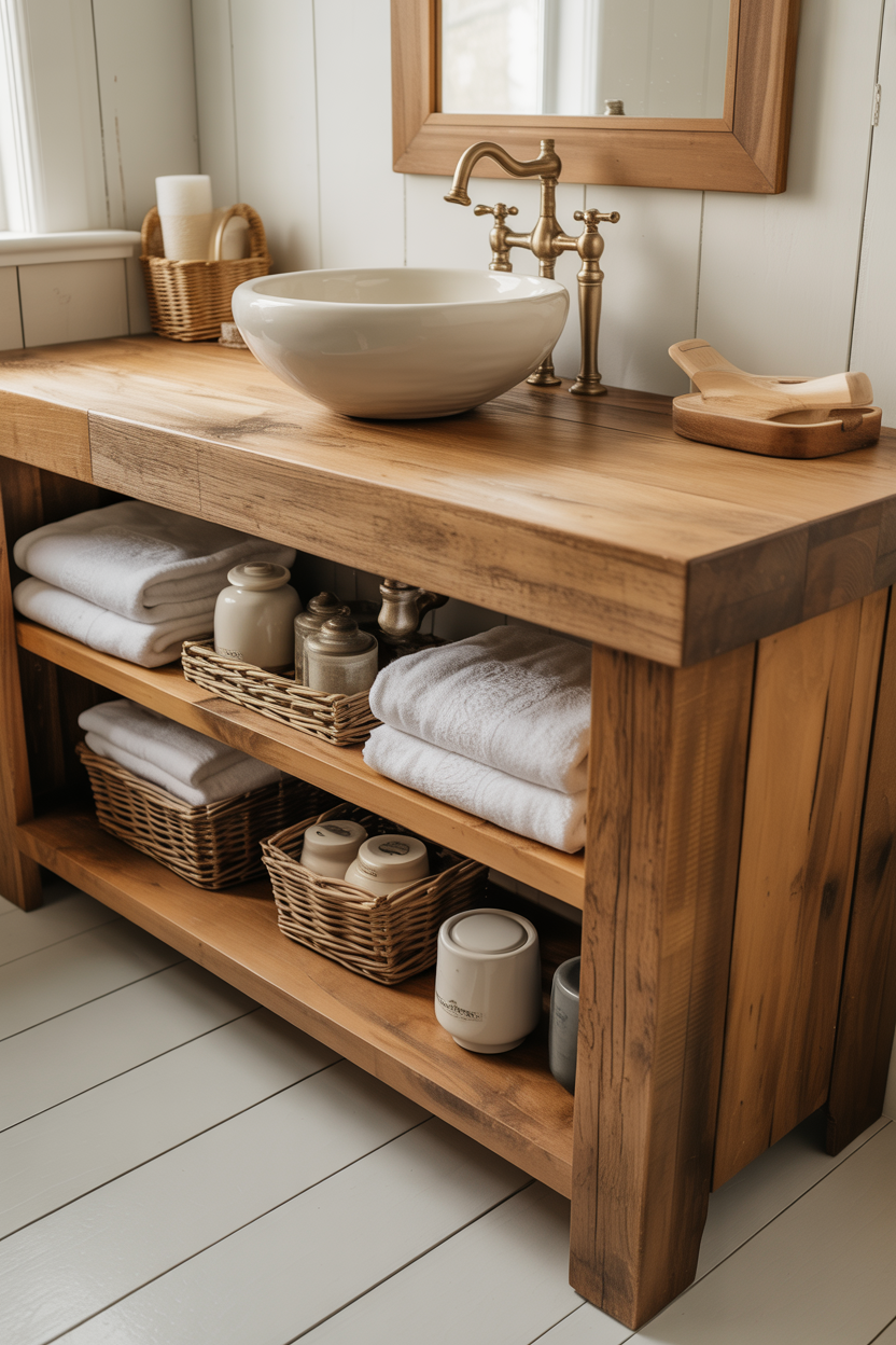 Open Timber Vanity With Vessel Sink