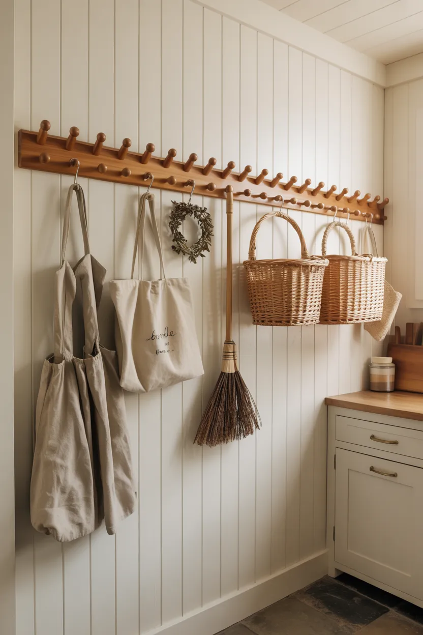 Open Wooden Peg Rail for Hanging Storage