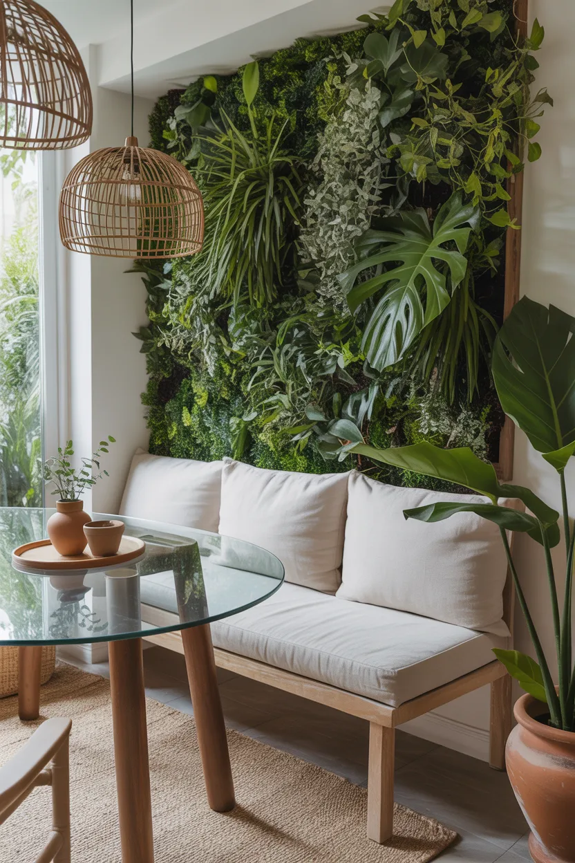 Outdoor-Inspired Dining Nook With Greenery Wall