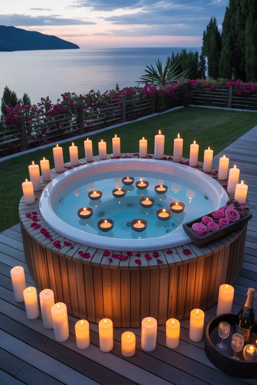 Outdoor Jacuzzi With Candles and Evening Ambiance
Outdoor Jacuzzi Ideas