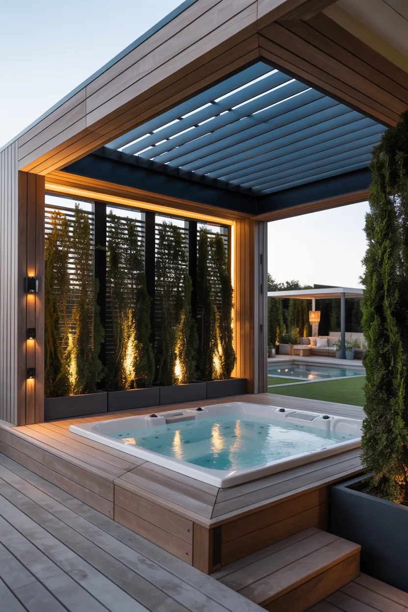 Outdoor Jacuzzi With a Retractable Roof for All Seasons