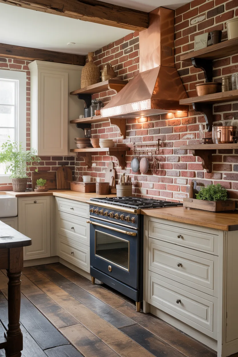 Painted Brick Backsplash Behind the Range