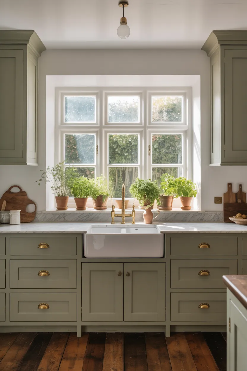 Painted Sage Green Shaker Cabinets