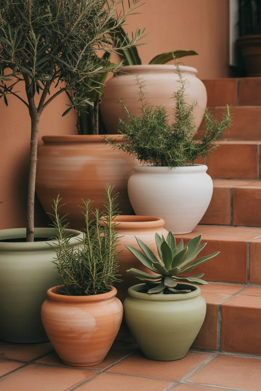 Painted Terracotta Pot Cluster