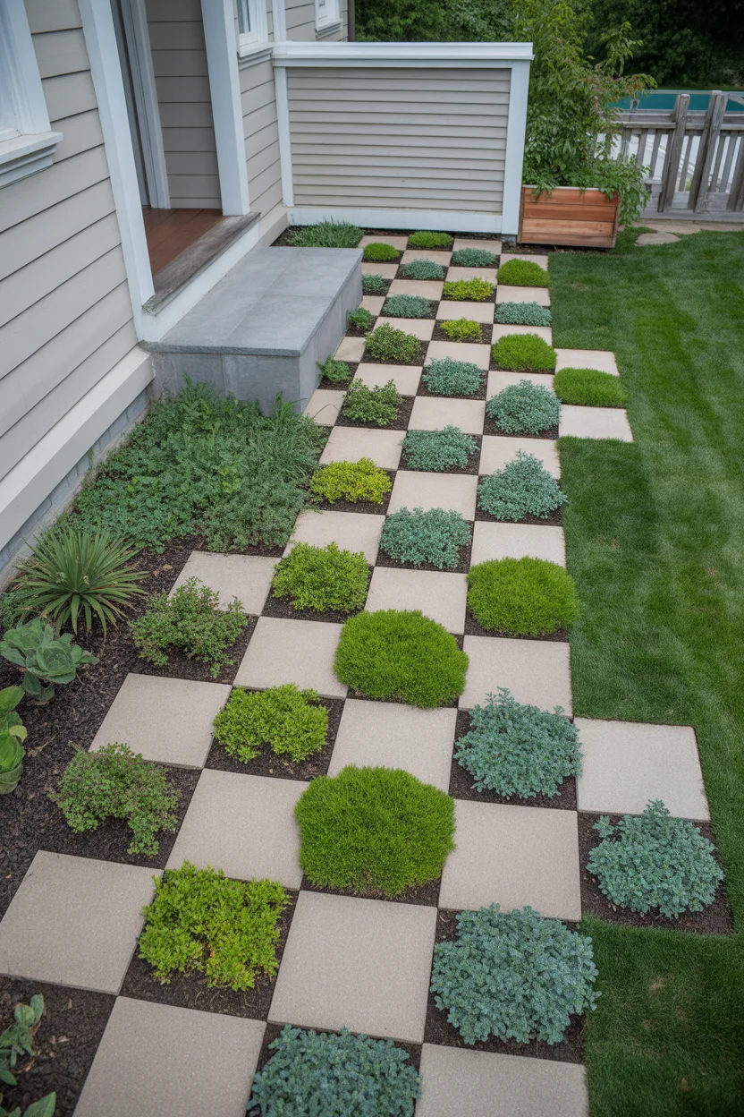 Paver and Groundcover Checkerboard