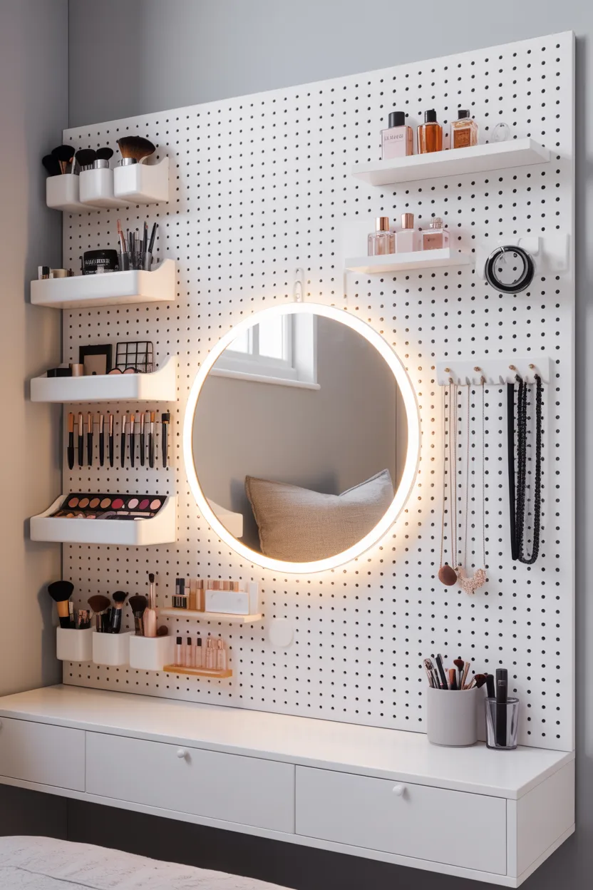  Pegboard Vanity Organizer With Mirror