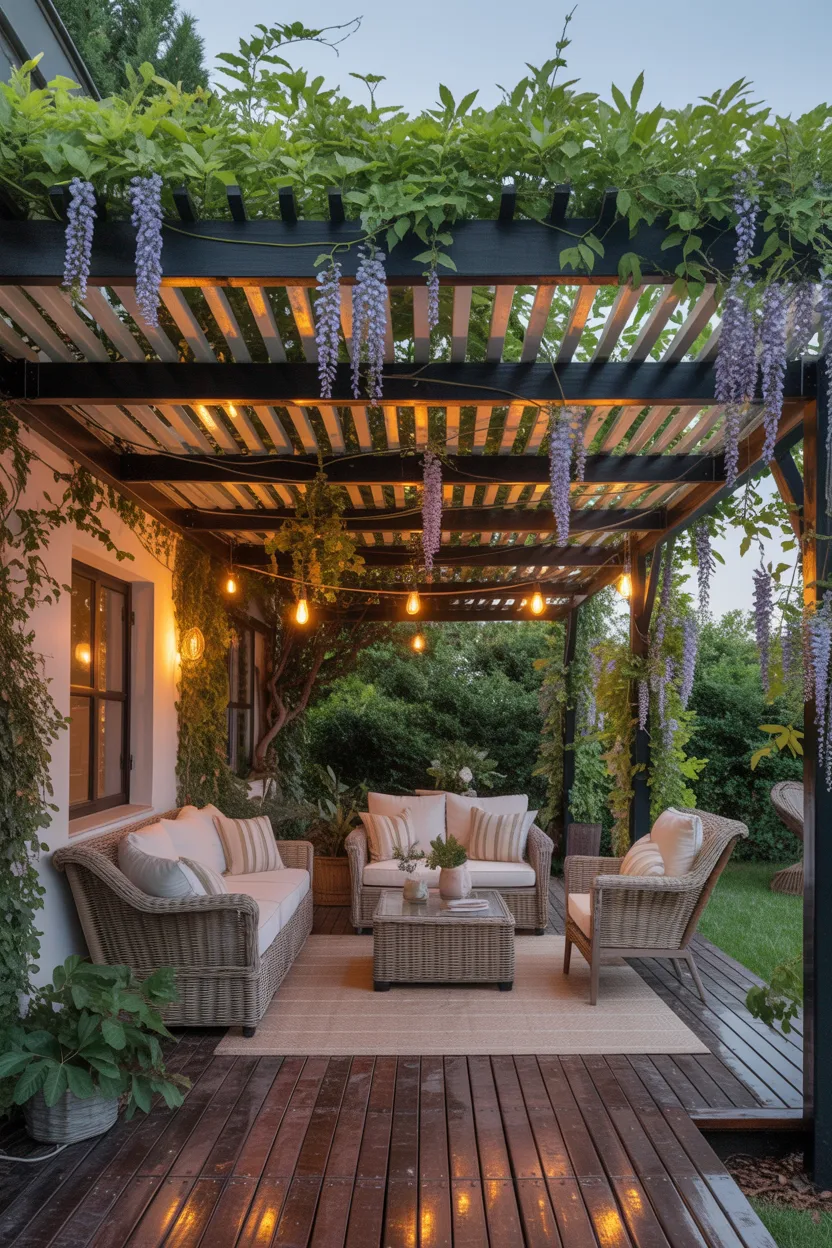  Pergola-Covered Deck With Climbing Vines