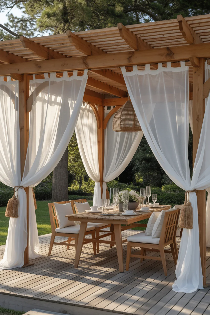 Pergola with Flowing Curtains