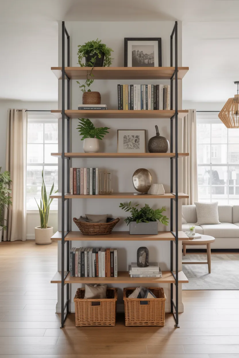 Entry Divider Ideas Use a Tall Bookshelf as a Functional Entry Divider