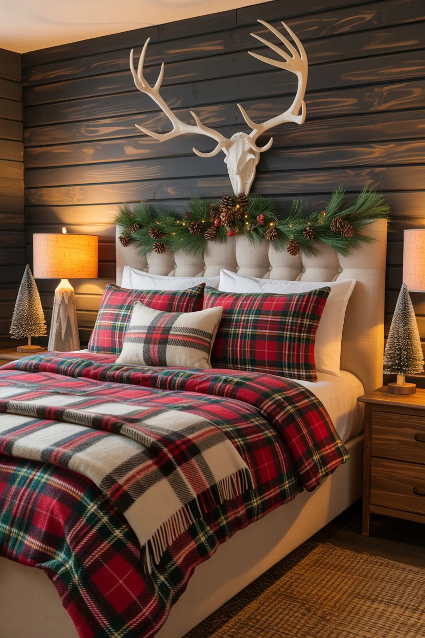 Plaid Christmas Bedroom With Cozy Cabin Vibes