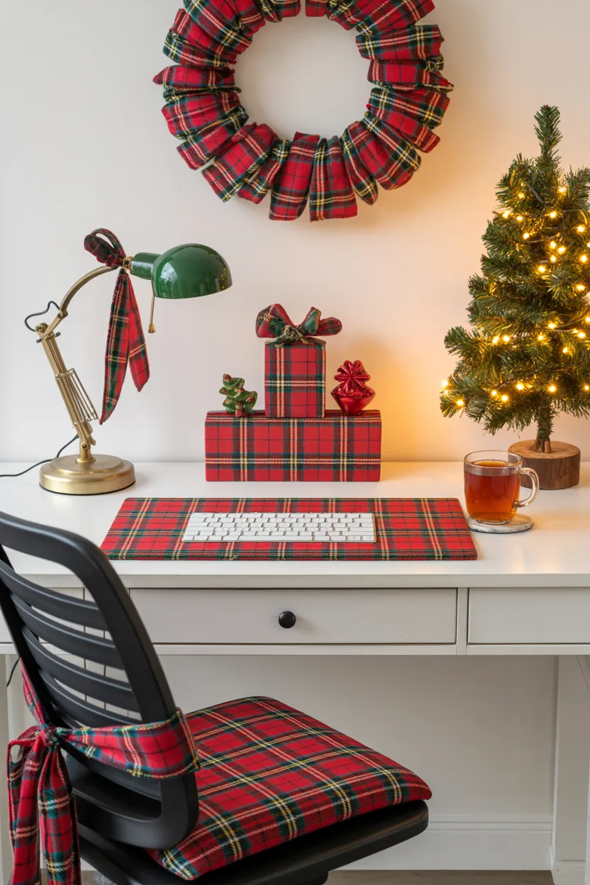 Plaid Christmas Home Office Nook