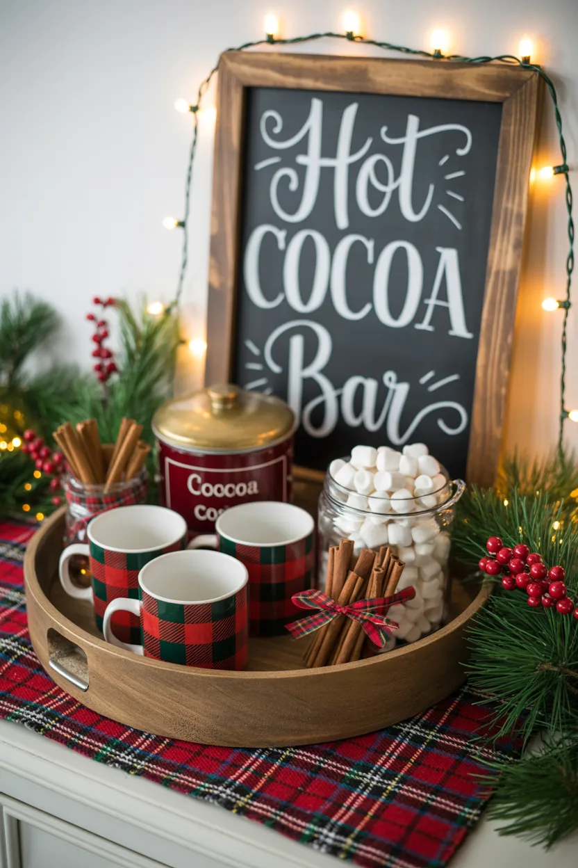 Plaid Christmas Hot Cocoa Station