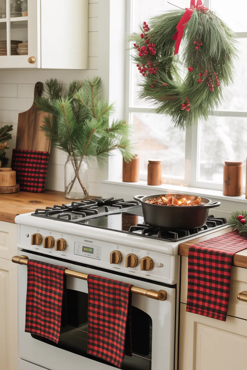 Plaid Christmas Kitchen With Farmhouse Charm