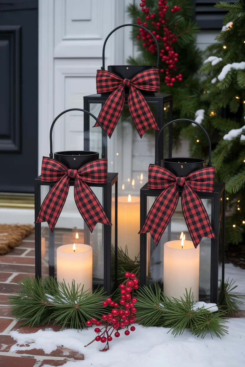 Plaid Christmas Outdoor Lantern Display