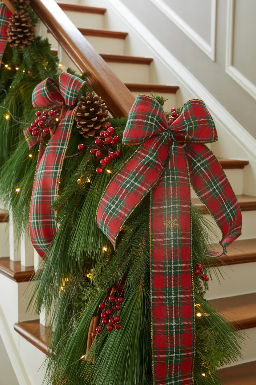  Plaid Christmas Staircase With Garland