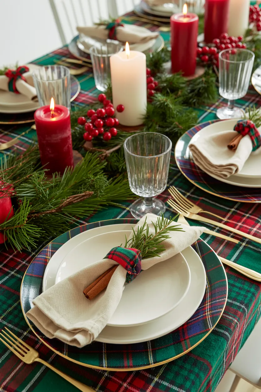 Plaid Christmas Table Setting