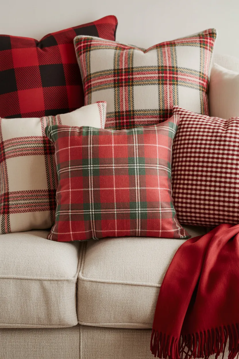 Plaid Christmas Throw Pillow Collection