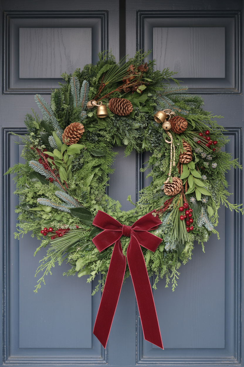 Plaid Christmas Wreath With Velvet Bow