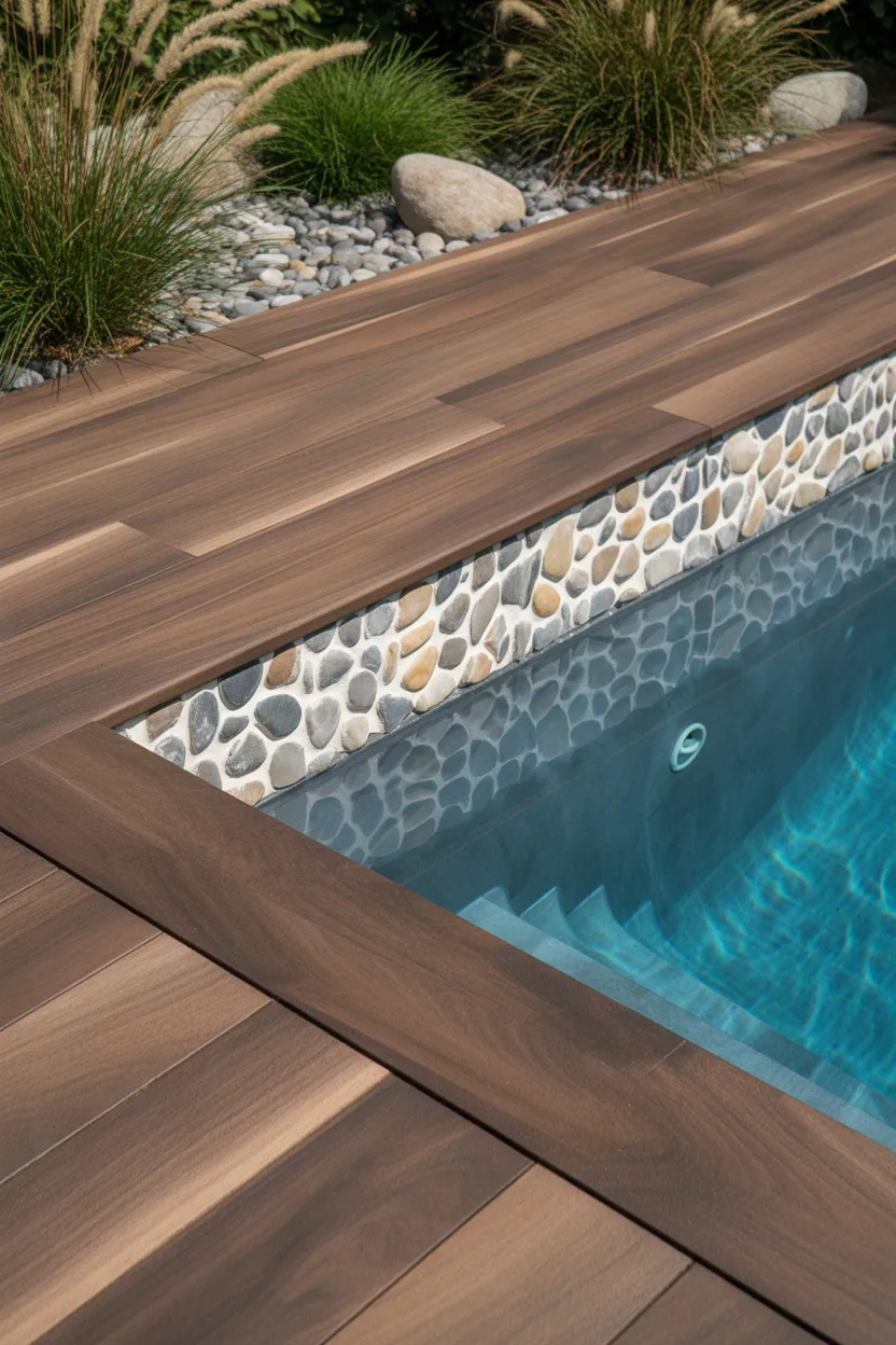  Porcelain Wood-Effect Coping With Pebble Mosaic Border