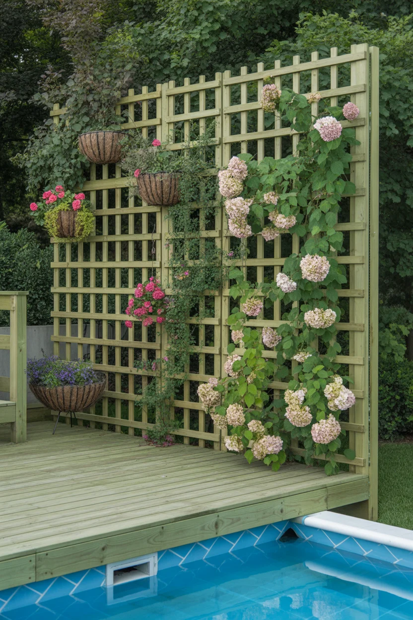 Pressure-Treated Pine Deck With Trellis Privacy Screen