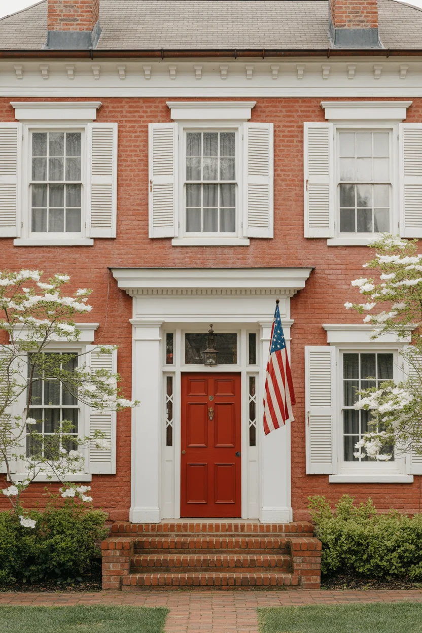 Pure White Trim With Bold Red Front Door
