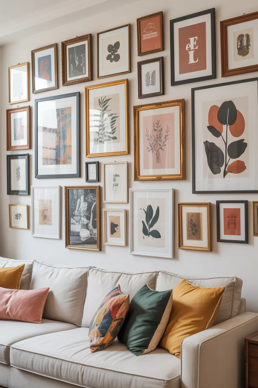 Maximalist Gallery Wall With Mixed Color Frames