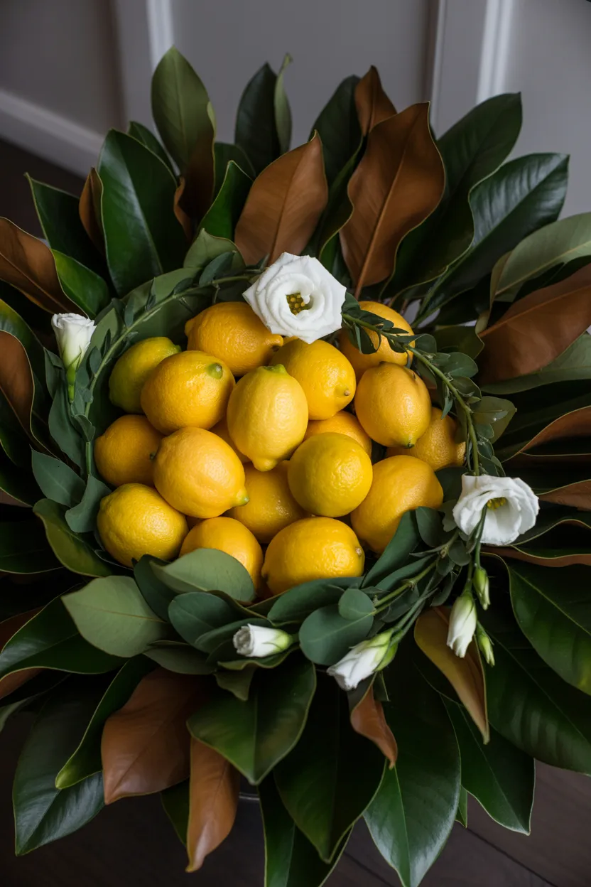 Lemon and Magnolia Leaf Centerpiece
