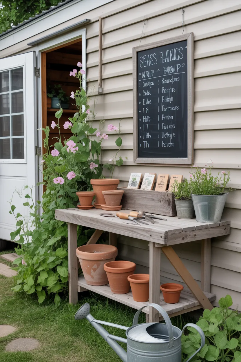 Potting Bench and Garden Shed Corner With Vintage Touches