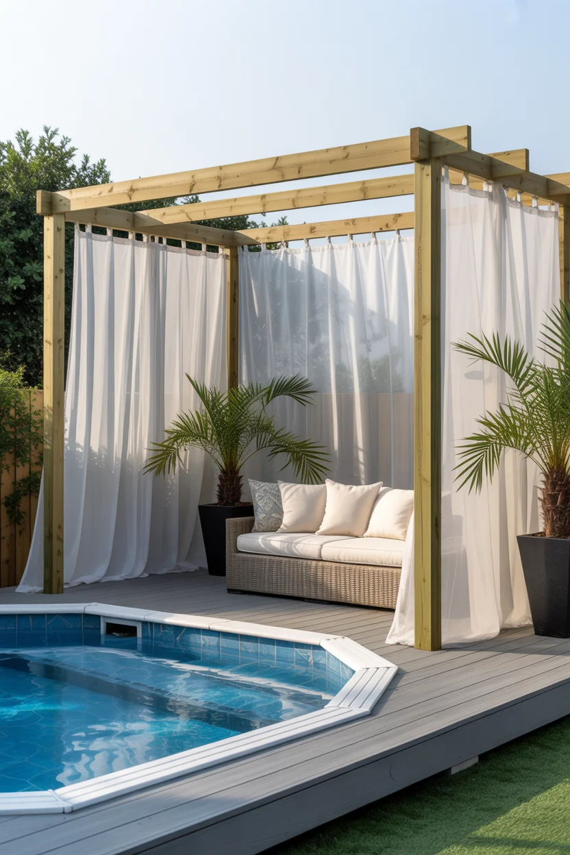 Raised Platform Deck With Outdoor Curtain Privacy