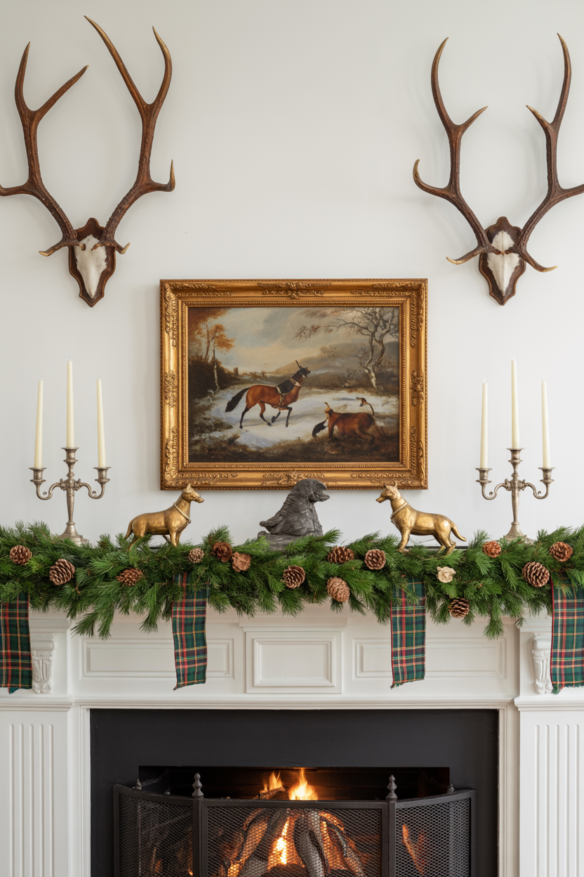  Ralph Lauren-Inspired Christmas Mantel With Antlers