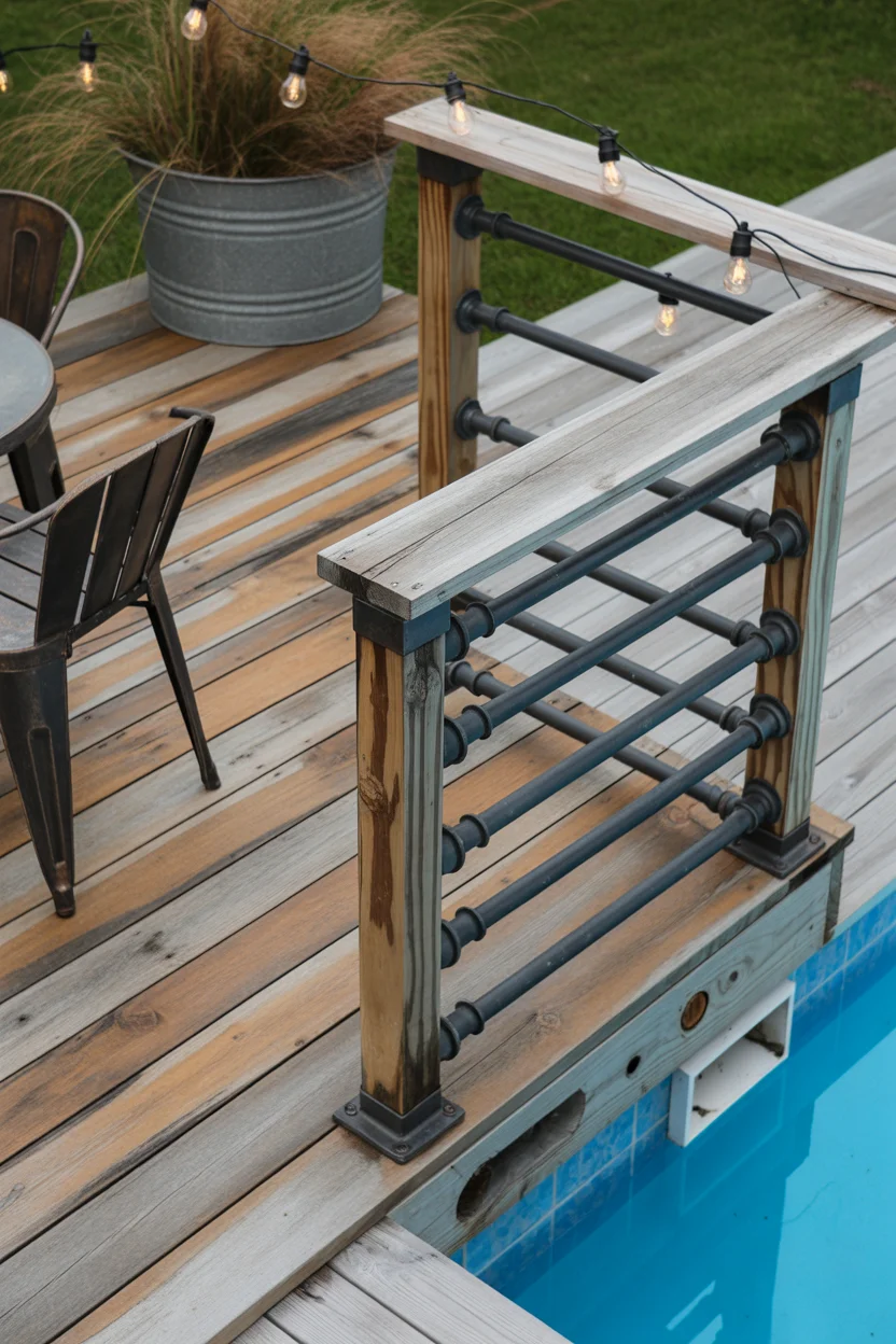Reclaimed Wood Deck With Industrial Pipe Railings
