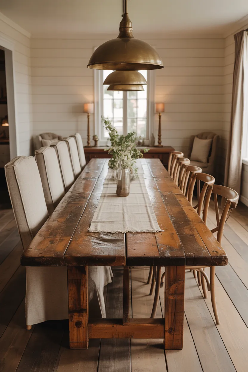  Reclaimed Wood Dining Table With Mixed Seating