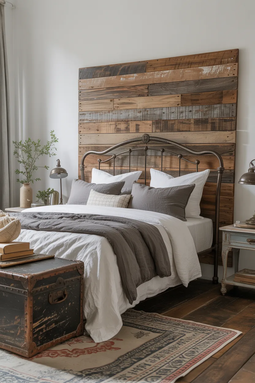  Reclaimed Wood Headboard With Iron Bed Frame