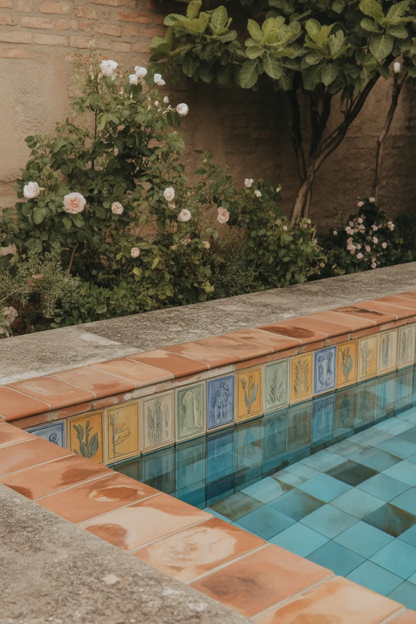 Recycled Terracotta Coping With Hand-Painted Tile