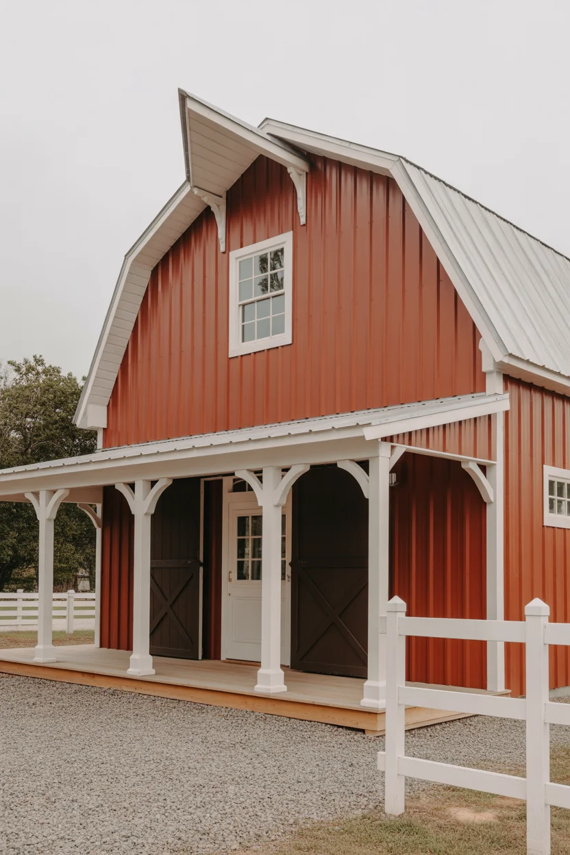 Red Barn Metal Siding With White Trim Package