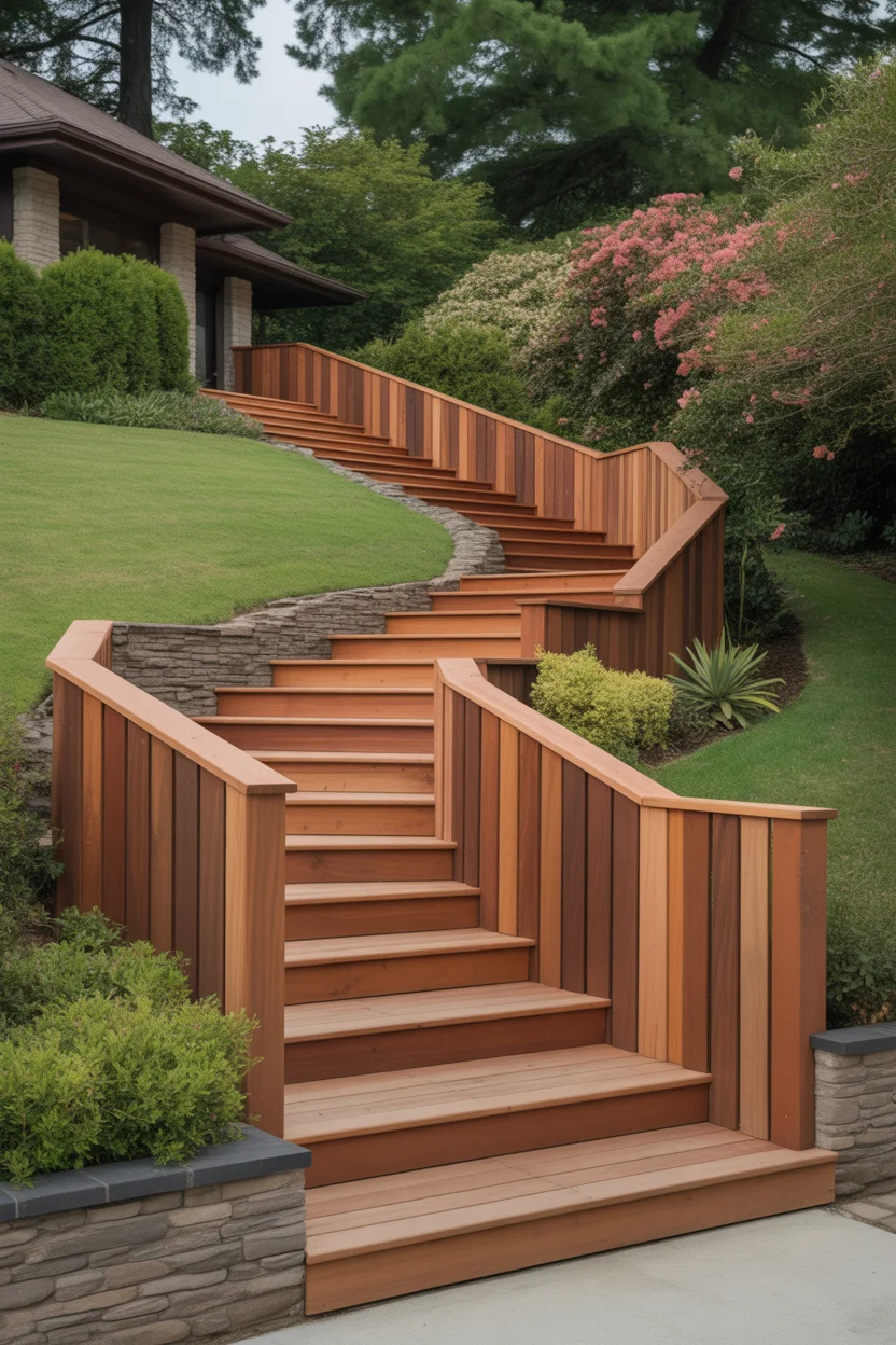 Redwood Tiered Landscape Fence