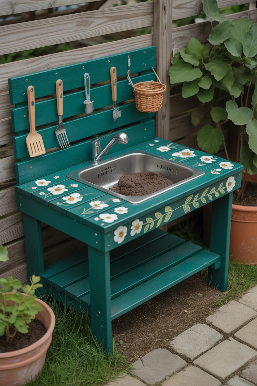 Repurposed Patio Table Mud Kitchen