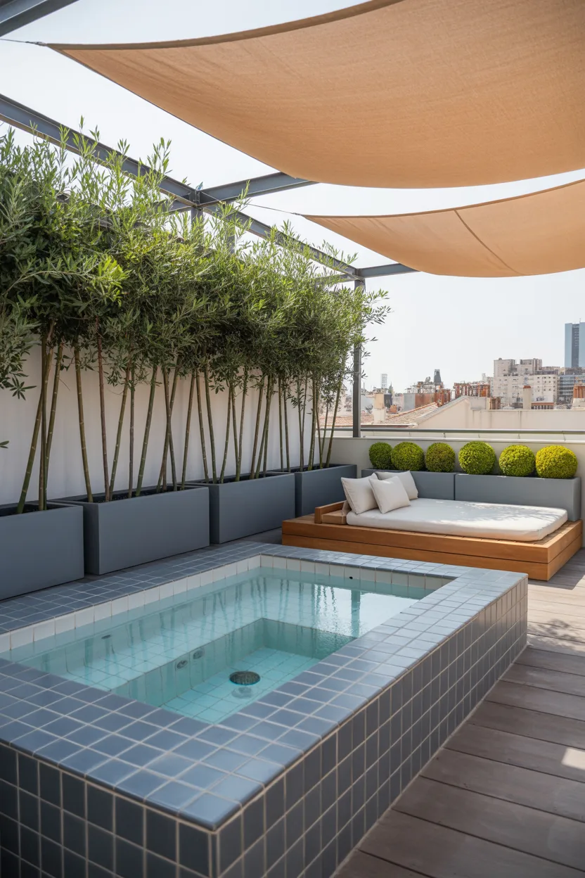 Rooftop Jacuzzi on a City Terrace With Planted Screens