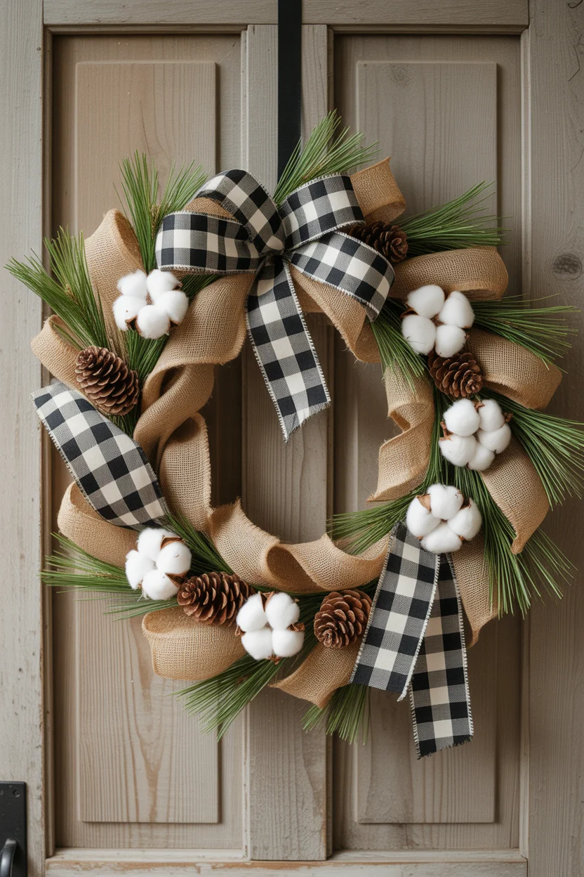 Rustic Burlap and Buffalo Check Wreath