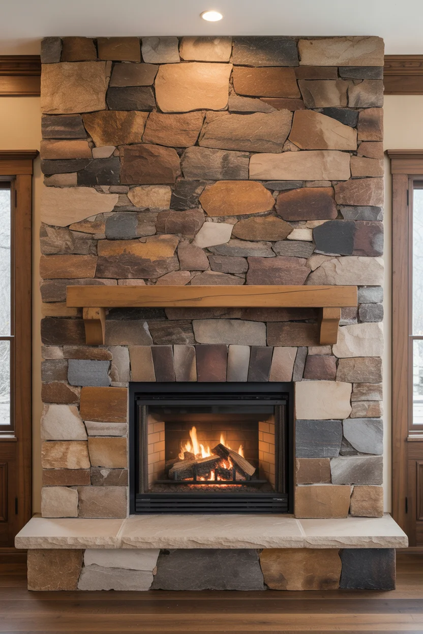 Rustic Stone Fireplace with Natural Ledge Rock