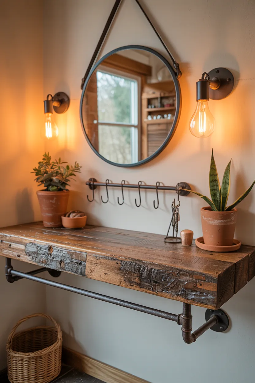  Rustic Vanity With Reclaimed Wood Shelf