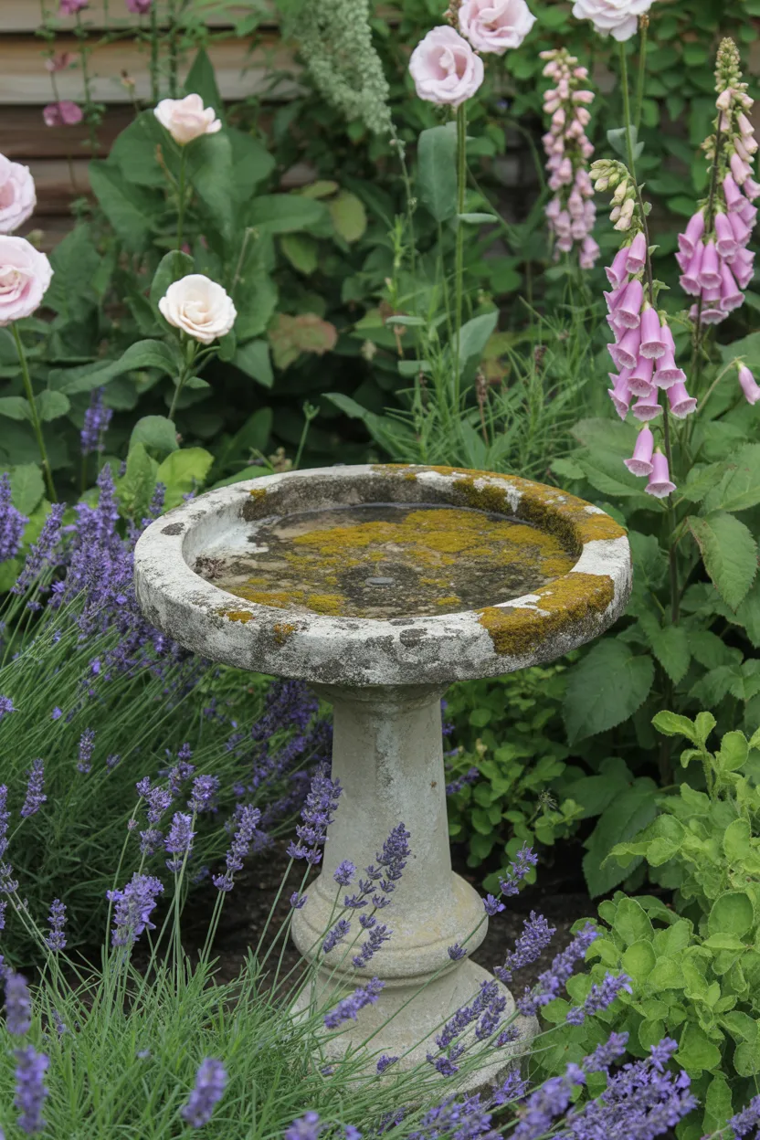 Vintage Garden Decor Ideas Vintage Bird Bath as Garden Focal Point