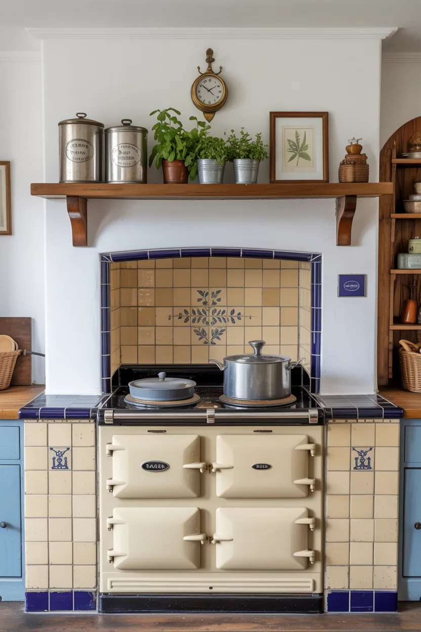 Vintage Aga Range With Tiled Surround and Herb Garden Wall