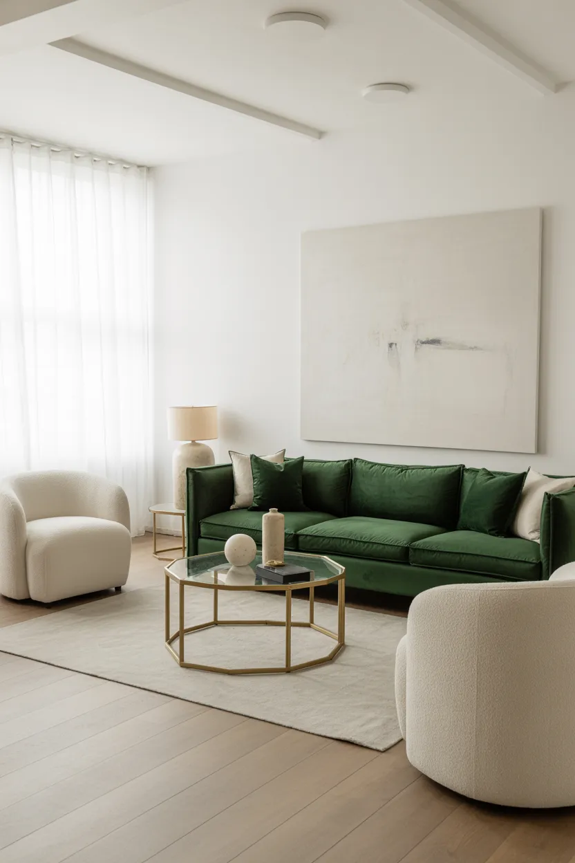 Bold Emerald Green Velvet Sofa as a Focal Point