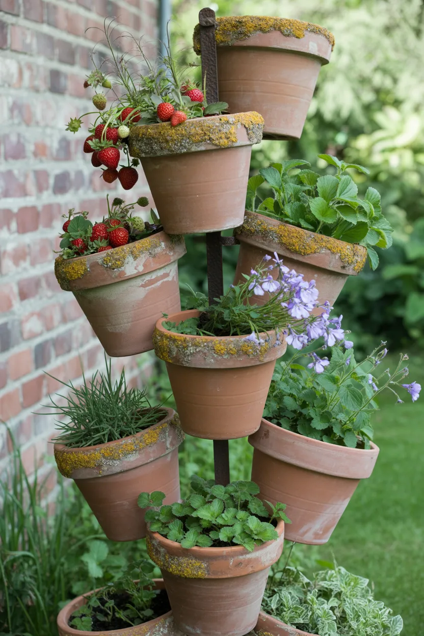 Terracotta Pot Tower Garden Sculpture